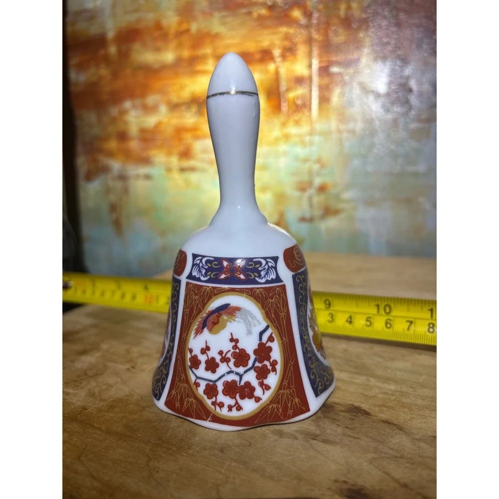 Vintage Imari Style Porcelain Bell Floral Gold Trim Asian Decor Taiwan 4 Inch